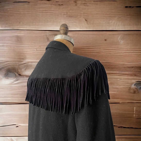 Vintage Black Wool Blazer with Suede Fringe by Adolfo size 8 - Picture 2 of 7